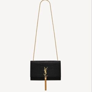 AUTHENTIC YSL KATE MEDIUM TASSEL IN CROCODILE-EMBOSSED LEATHER